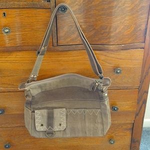 Women's brown canvas handbag
